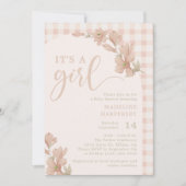 Invitation C'est une fille Blush rose En vichy Baby shower Fl (Devant)