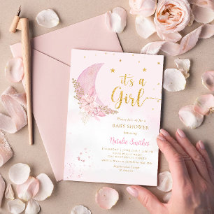 Invitation C'Est Une Fille Boho Blush Pink Watercolor Baby sh