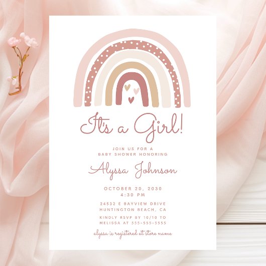 Invitation C'est une fille Boho Rainbow Baby shower Invitatio