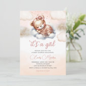 Invitation C'est une fille Boho Teddy Bear Blush baby shower (Debout devant)