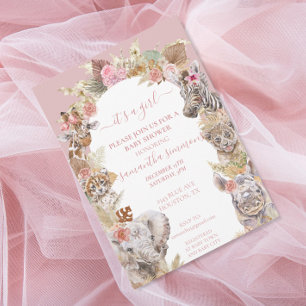 Invitation C'est une fille Boho Tropical Safari Jungle Animau