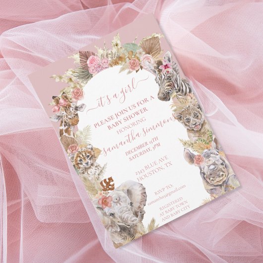 Invitation C'est une fille Boho Tropical Safari Jungle Animau