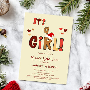 Invitation C'est une fille ! Chapeau de Père Noël pour Baby S