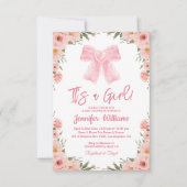 Invitation c'est une fille, chic baby shower fleuri arc rose (Devant)