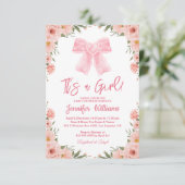 Invitation c'est une fille, chic baby shower fleuri arc rose (Debout devant)