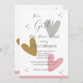 Invitation C'est une FILLE Coeurs roses Baby shower moderne p (Devant / Derrière)