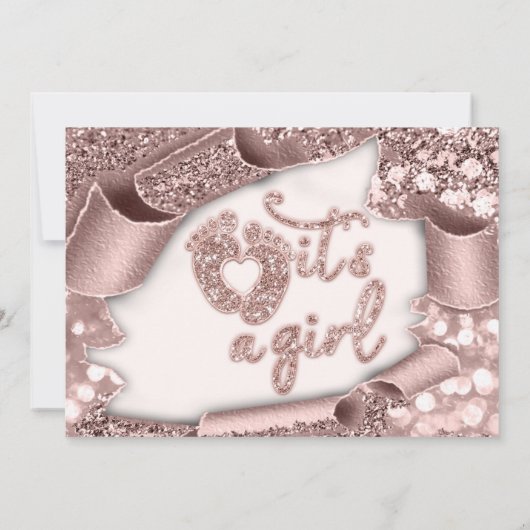 Invitation C'est une fille Custom New Baby Rose Parties scint (Dos)
