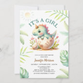 Invitation C'est une fille ! Cute Dino Dinosaur Baby shower f (Devant)