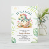Invitation C'est une fille ! Cute Dino Dinosaur Baby shower f (Debout devant)