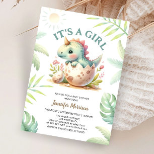 Invitation C'est une fille ! Cute Dino Dinosaur Baby shower f