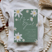 Invitation C'est une fille Daisy Sage Green Baby shower Invit