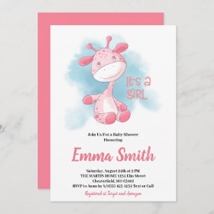 Invitation C'est une fille d'aquarelle Giraffe Baby shower In