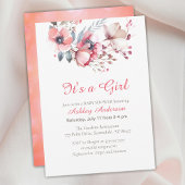 Invitation C'est une fille, du texte de script, des fleurs, d