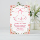 Invitation c'est une fille, élégant baby shower fleuri arc ro (Debout devant)