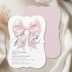 Invitation C'est une fille Élégant Ruban Rose Douce Baby Show