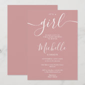 Invitation C'Est Une Fille Élégante Dusty Rose Baby shower ro (Devant / Derrière)