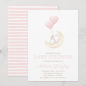 Invitation c'est une fille éléphant rose ballon Baby shower m (Devant / Derrière)