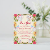 Invitation c'est une fille, éléphants baby shower rose tropic (Debout devant)