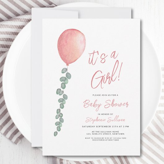 Invitation C'est une fille Eucalyptus Ballon de verdure Baby