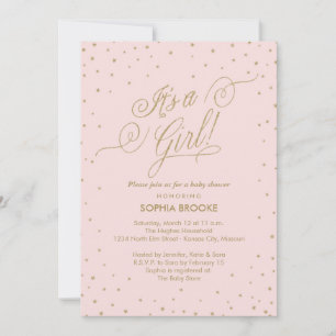 Invitation C'est une fille ! Fancy Gold Stars Baby shower ros