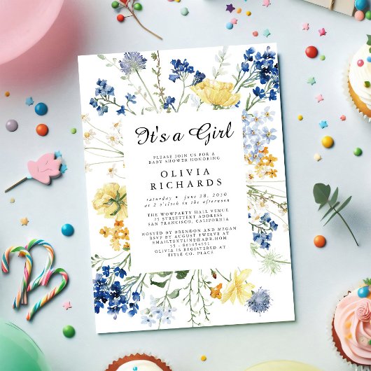 Invitation C'est une fille Fête de bébé Fleur de champ
