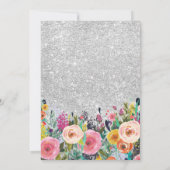 Invitation C'est une fille Fête de bébé Floral Pailleté Argen (Dos)