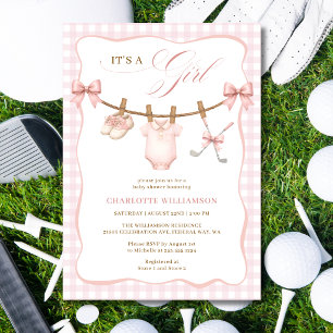 Invitation C'est une fille Fête de bébé Linge de golf rose