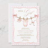 Invitation C'est une fille Fête de bébé Linge de golf rose (Devant)