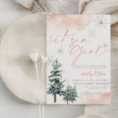 Invitation C'est une fille Fête de Bébé Rose Hiver