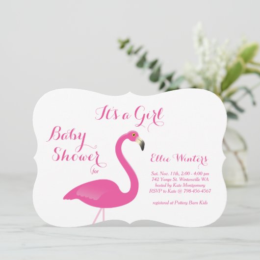 Invitation C'est une fille - Flamant rose Baby shower Invitat (Debout devant)