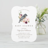 Invitation C'est une fille Fleurs aquarelles roses & Petit Oi (Debout devant)