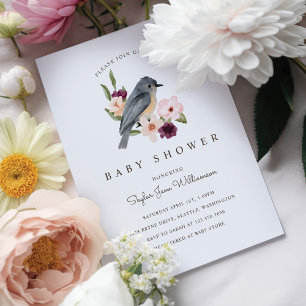 Invitation C'est une fille Fleurs aquarelles roses & Petit Oi