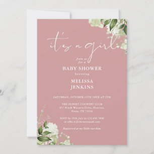 Invitation C'est une fille Fleurs de verdure Rose poussiéreus