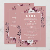 Invitation C'Est Une Fille Florale Rose Tout En Un Baby showe (Devant / Derrière)
