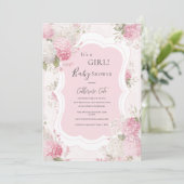 Invitation C'est une Fille Hydrangea Rose Floral Élégant Bébé (Debout devant)