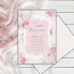 Invitation C'est une Fille Hydrangea Rose Floral Élégant Bébé