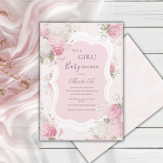Invitation C'est une Fille Hydrangea Rose Floral Élégant Bébé