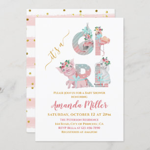 Invitation C'est une fille jolies lettres d'animaux Baby show