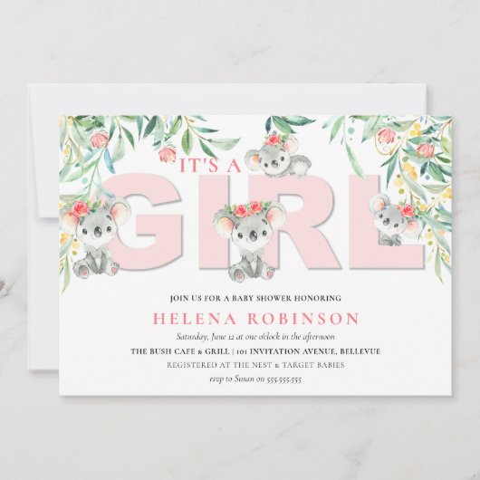 Invitation C'est une fille Koala Babies Baby Shower Invitatio (Devant)