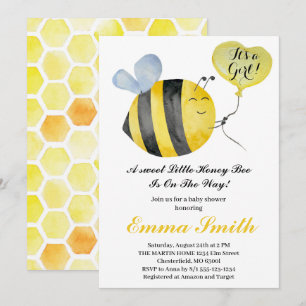 Invitation C'est une fille Little Honey Bee Baby Shower  