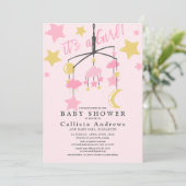 Invitation C'est une fille Lune Stars Baby shower mobile (Debout devant)