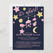 Invitation C'est une fille Lune Stars Baby shower mobile par  (Devant)