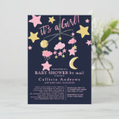 Invitation C'est une fille Lune Stars Baby shower mobile par  (Debout devant)