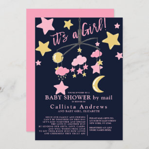 Invitation C'est une fille Lune Stars Baby shower mobile par 