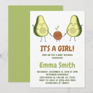 Invitation C'est une fille Mignon Carreaux Avocat Baby Shower