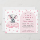 Invitation C'est une fille | Moderne Baby shower Eléphant Ros (Devant)