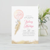 Invitation C'est une fille Pampas Baby shower rose en laiton  (Debout devant)