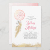 Invitation C'est une fille Pampas Baby shower rose en laiton (Devant / Derrière)