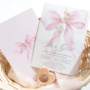 Invitation C'est une fille Pink Bow bébé fille douche