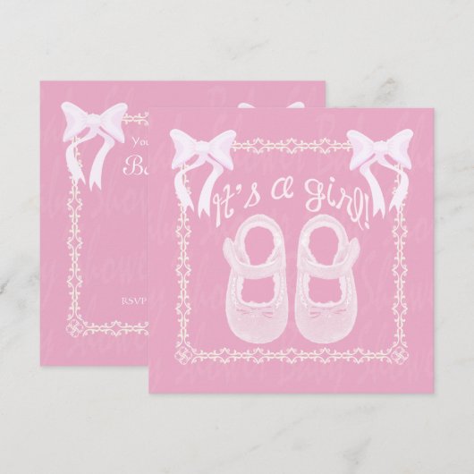 Invitation C'est une fille Pink Bow Chaussures Baby Girl Douc (Devant / Derrière)